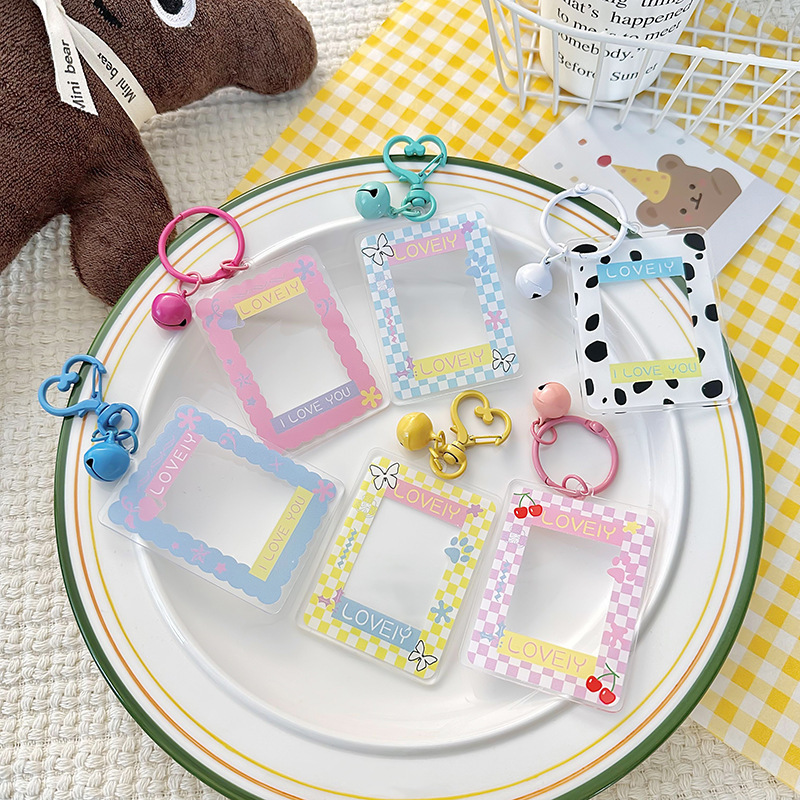 Cartoon Cute Couple 1inch Big Head Photo Frame Keychain DIY Acrylic Goo Card Sticker Car Key Bag Pendant