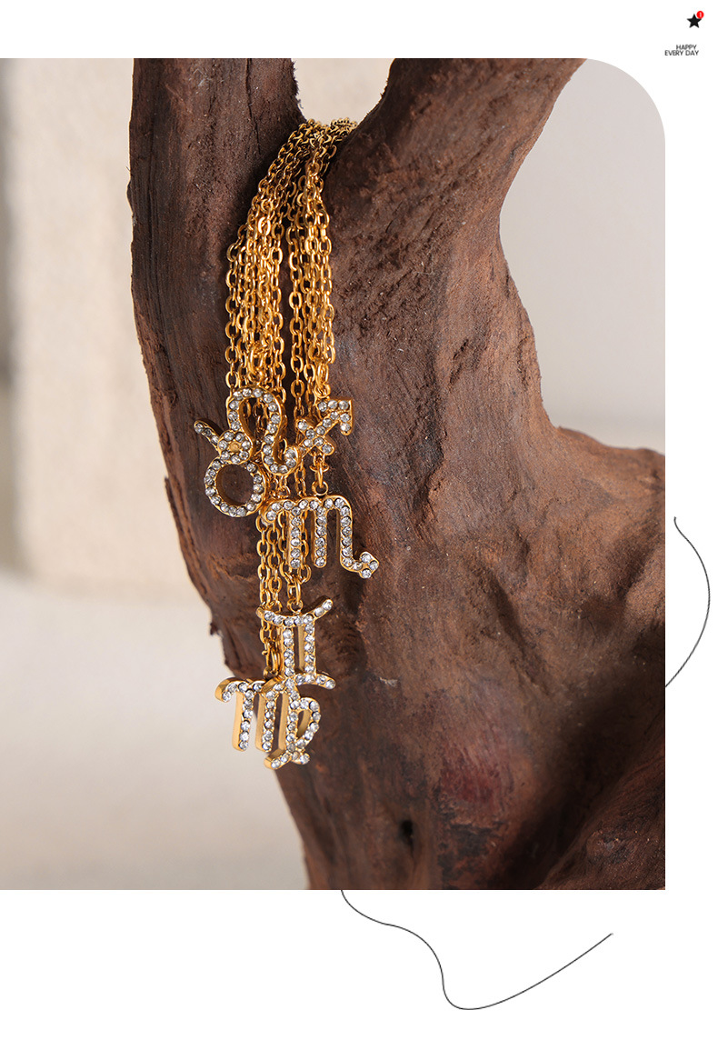 Zircon Inlay Material Pendant Necklace Classification 304 Stainless Steel Chain Material 1 Piece Quantity Daily Occasion PVD Coated Real Gold Plated 18K Gold Constellation Titanium Steel Simple Style Waterproof Non Tarnish Titanium Steel Pendant Necklace