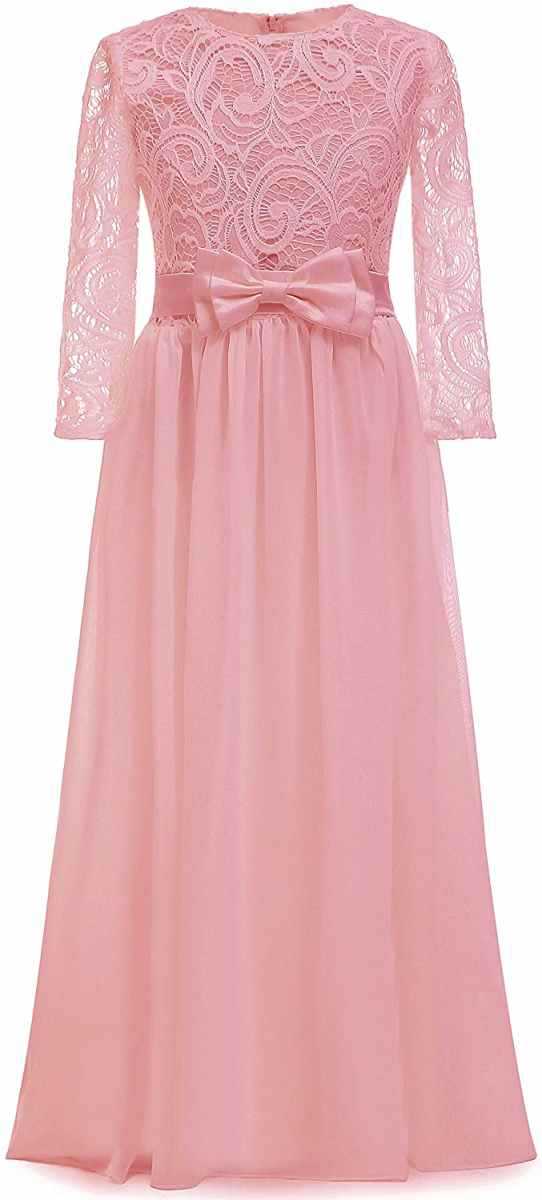 Nuevo vestido de novia para niños de comercio exterior transfronterizo europeo y americano de manga larga de encaje, cuello redondo, cola, vestido de cumpleaños para niña