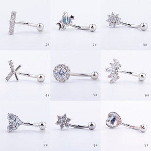 Copper gold-plated micro-inlaid zircon Heart-shaped eyebrow bone nail screw ball earrings European and American foreign trade cross-border piercing eyebrow nail