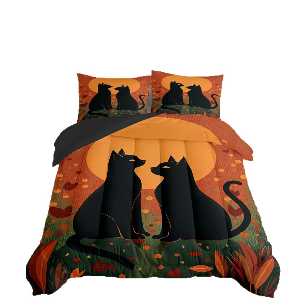 TEMU / JIT transfronterizo gatito naranja impresión digital HD 180gms set de edredón para diseñar
