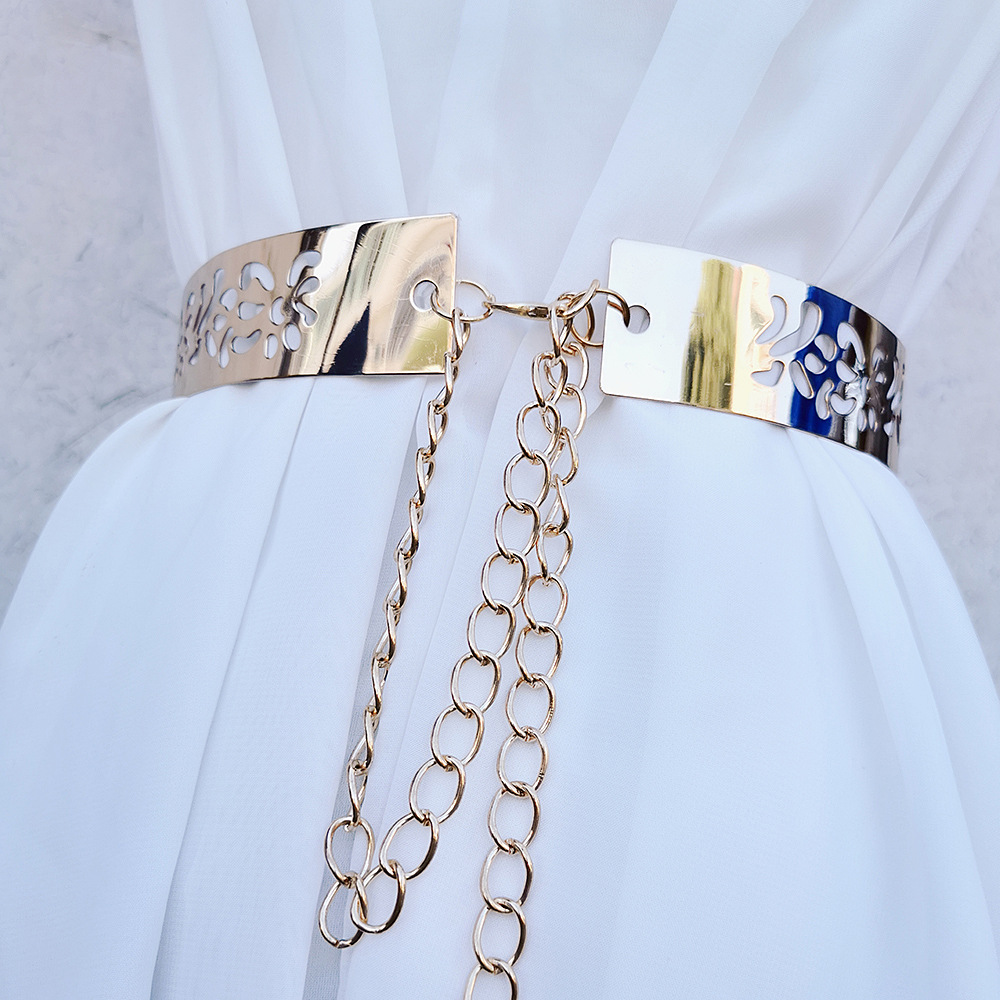 Guld metallbälte med paljetter till damklänning_voghion.com