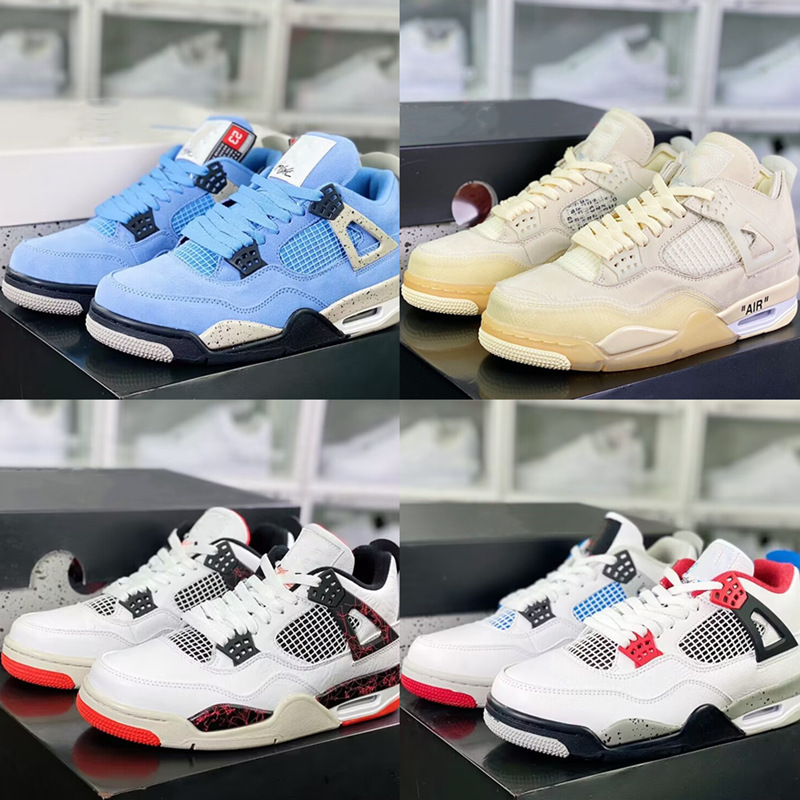 Putian Pure Original Aj4 University Blue Men's and Women's Running Shoes White Cement Air Jordan 4 Casual Sports Air Cushion Basketball Shoes