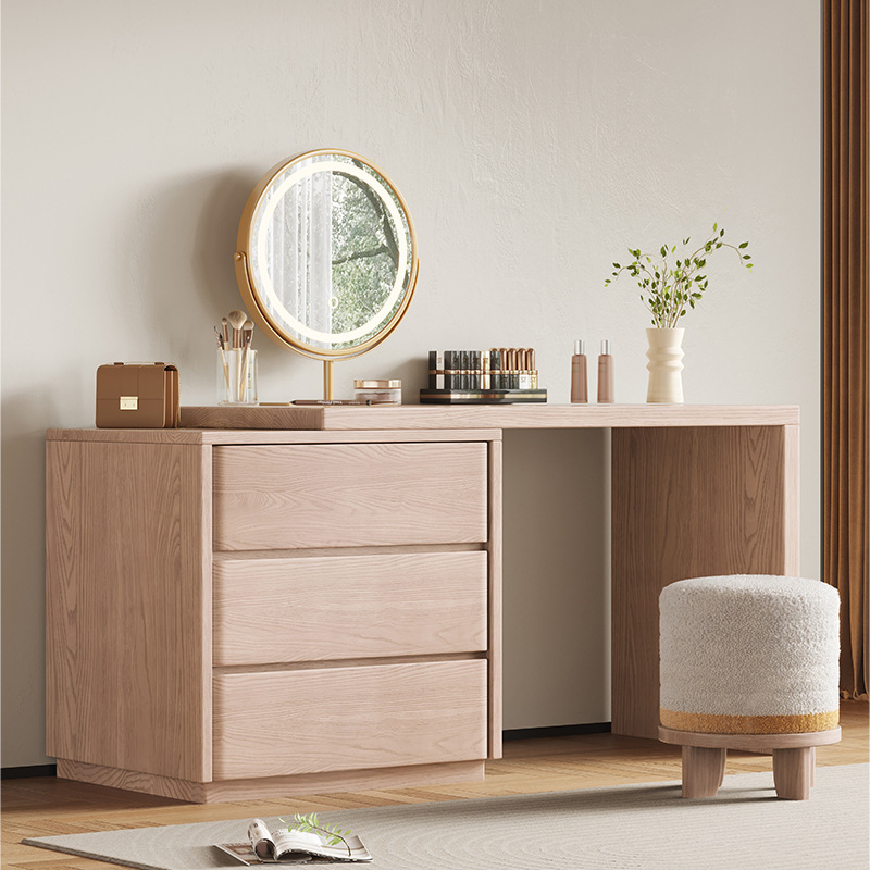 Dormitorio de madera maciza moderno y simple nórdico pequeño tipo de madera de cera blanca mesa de maquillaje de dormitorio mesa de maquillaje de madera tronco