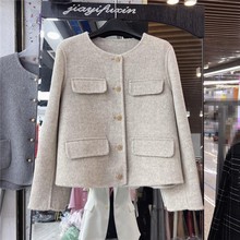 2023年春装新款小香风毛呢外套女小个子短款法式双面羊毛呢子大衣