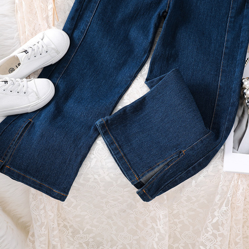 Women's Pants Cross-Border Korean Version Leg Opening Elastic Wide Leg Denim Pants 2024 Spring Amazon Kids Fashion Trend