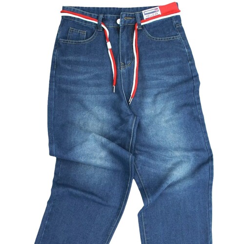 Women's Spring New Drawstring Straight Leg Jeans, High-Waisted, Loose and Slimming, Floor-Length Trousers with Drape