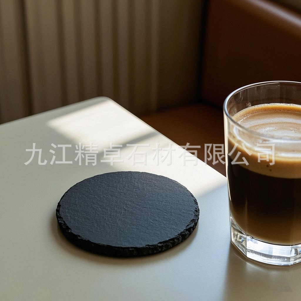Wholesale black slate stone board coaster round square hexagon heart shape wine glass milk coffee cup coaster