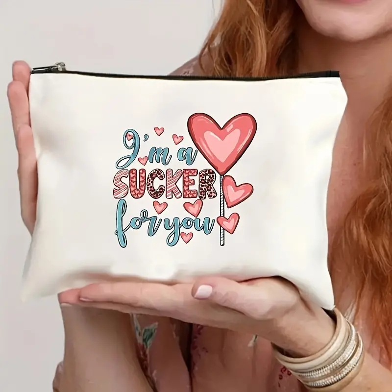 Cross-border Amazon Temu popular Día de San Valentín de lino de doble cara de impresión bolsa de cosméticos bolsa de almacenamiento de las mujeres de múltiples funciones tirón