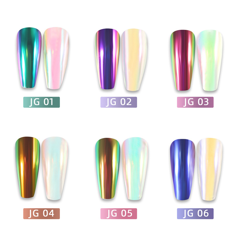 2020 Transfronteriza Popular arte de uñas Aurora cojín de aire pluma mágica polvo no flotante sólido Aurora espejo mágico polvo cojín de aire pluma mágica