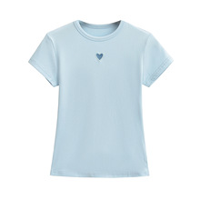 1060-欧美风时尚圆领短袖爱心T恤女2025新款性感修身打底衫上衣