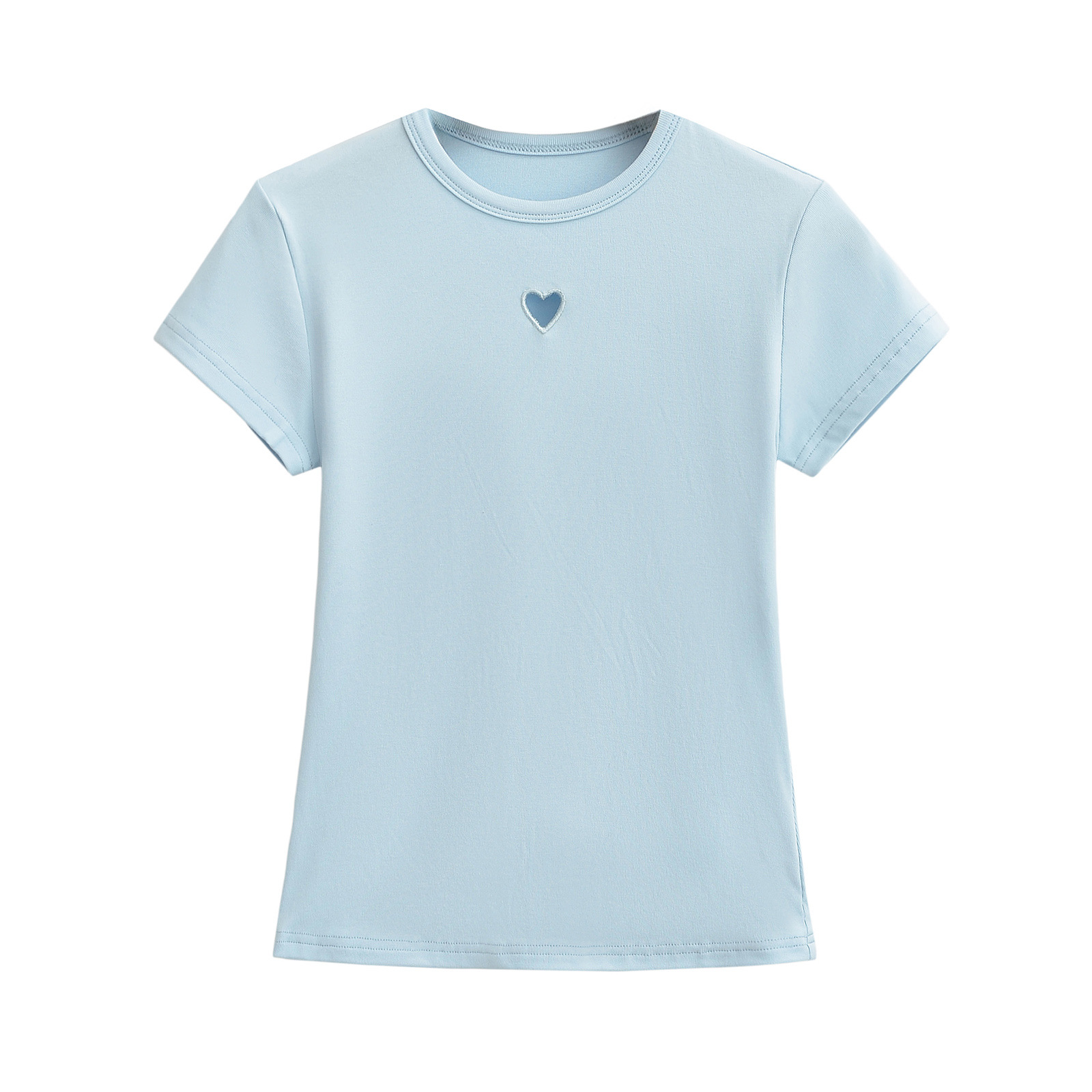 1060-欧美风时尚圆领短袖爱心T恤女2025新款性感修身打底衫上衣