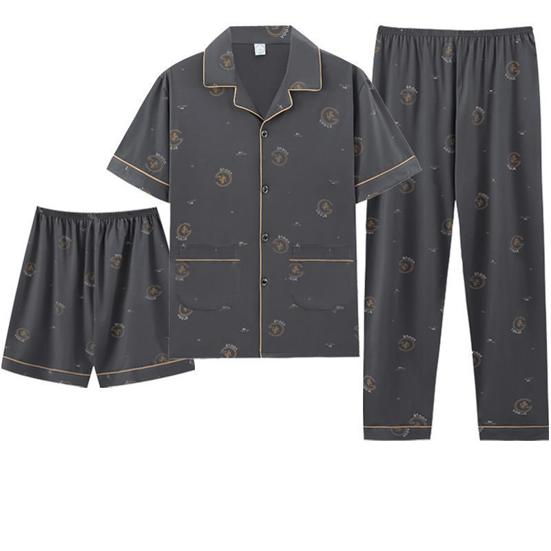 Pijama de hombre de algodón de verano pantalones cortos de mangas cortas pantalones cortos de tres piezas delgados ropa de casa de hombre verano