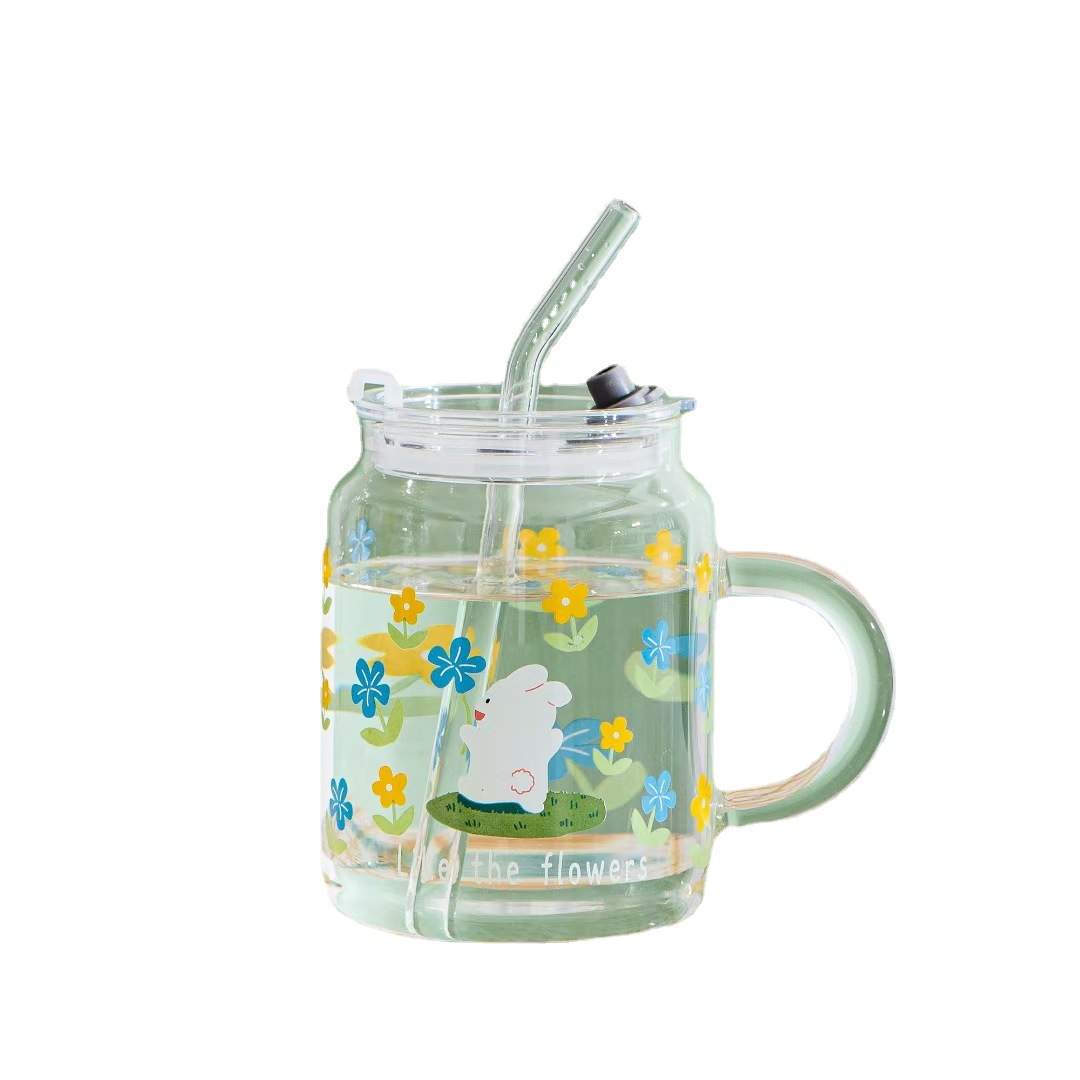 Personalidad creativa de dibujos animados colorido mundo animal taza de regalo de vidrio de paja lindo regalo de la mano taza para beber