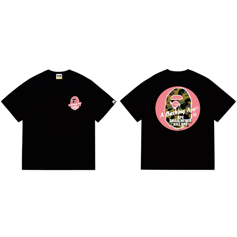 Cross-Border Trendy Brand Bape Popular T-Shirt Street Fashion Round Neck Top Authentic Version Ape Summer Loose Fashion Pure Cotton T-Shirt