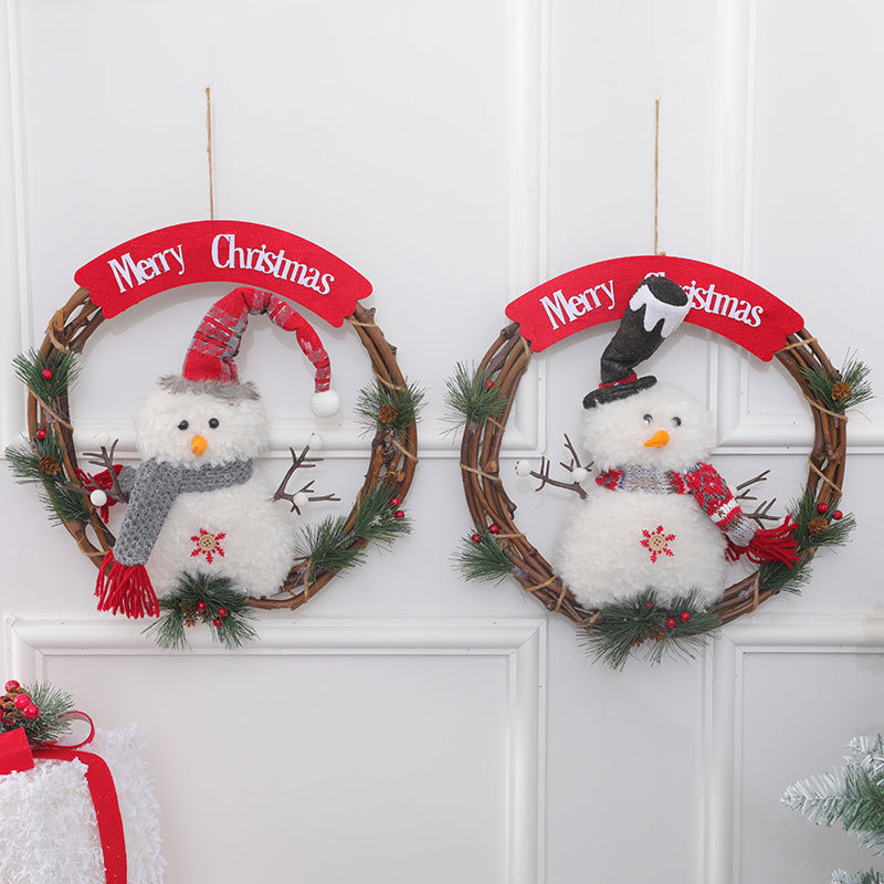 Festive Snowman Wreath - Christmas Door Hanging Decor With Hat, Wall & Tree Ornament For Home, Shop Window Decoration_voghion.com