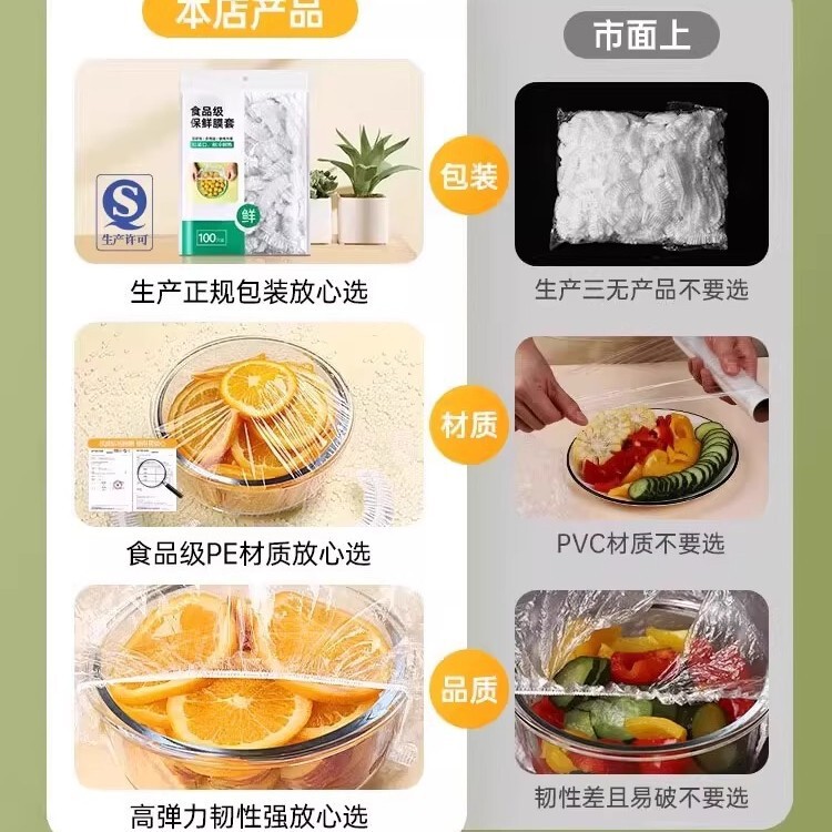 食品级保鲜膜套罩抗菌一次性保鲜袋带松紧家用剩菜保险套碗盘收纳|undefined