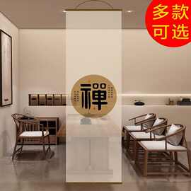 水墨书法字体国风透景屏风纱中式卷帘隔断帘挂帘窗帘玄关透光纱帘