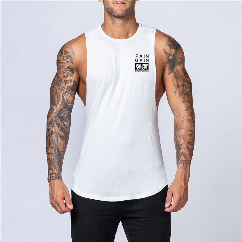 Gym Loose Vest Waistle Sleeveless T-shirt Muscle Men's Cotton Training Sports Iron Sweatshirt Wide Shoulder Hurdle