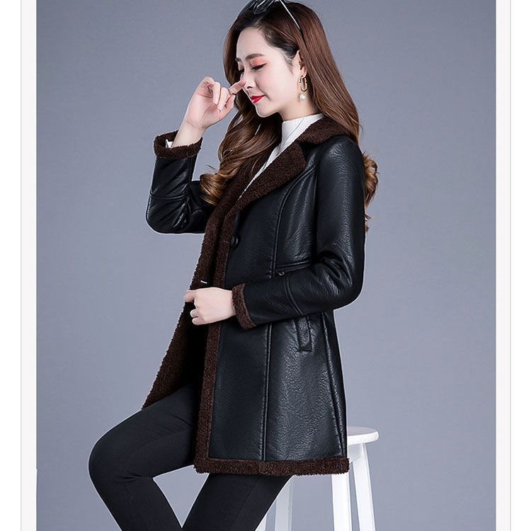 皮衣女加绒加厚2025冬季皮衣外套中长款大码保暖修身显瘦皮毛一体|undefined