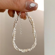 s925纯银天然巴洛克珍珠碎银子双层手链女轻奢小众高级感精致手饰