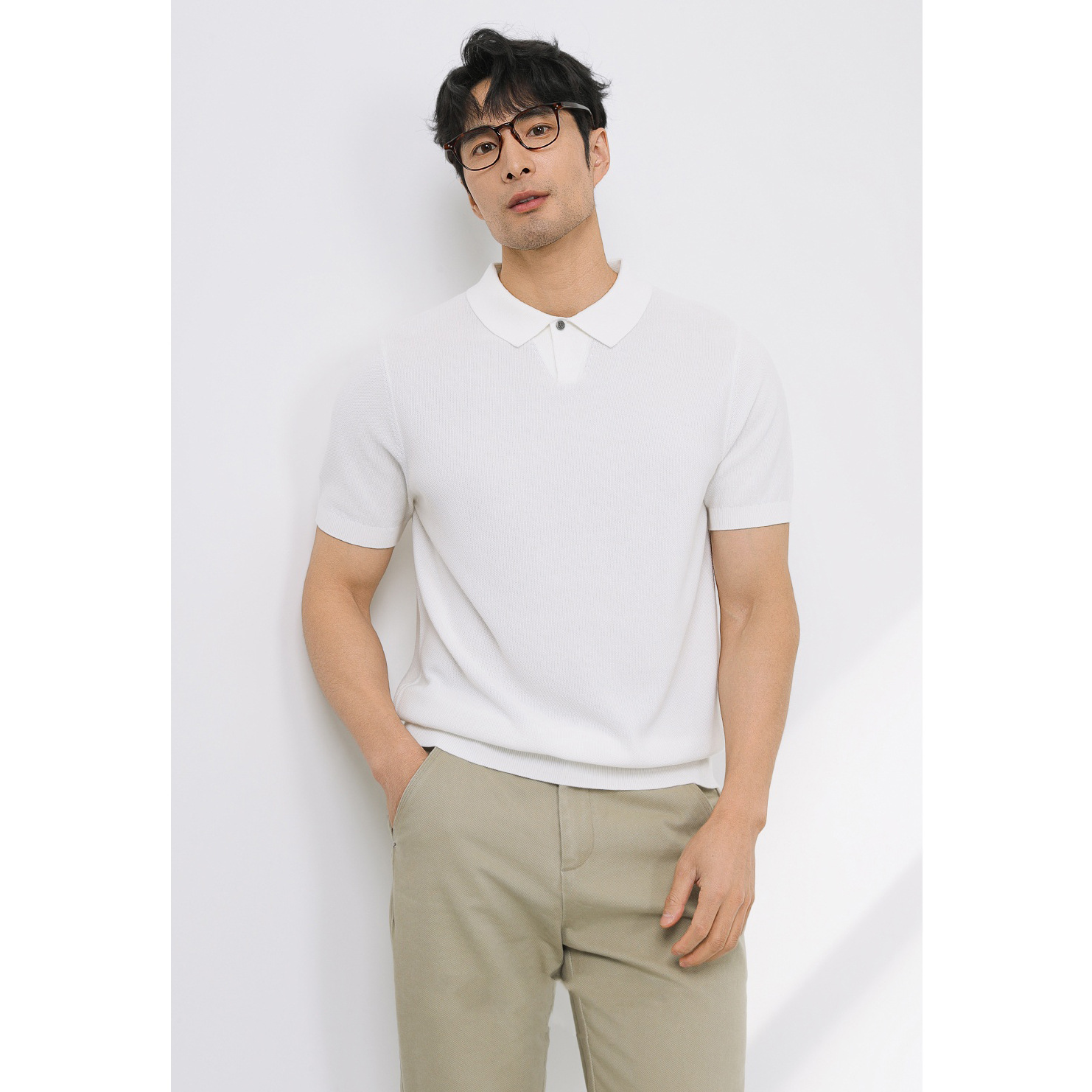 POLO camisa de cuello de solapa camisa de punto de manga corta de alta gama británico botones de negocios delgada seda de hielo de verano comercio exterior transfronterizo image 8