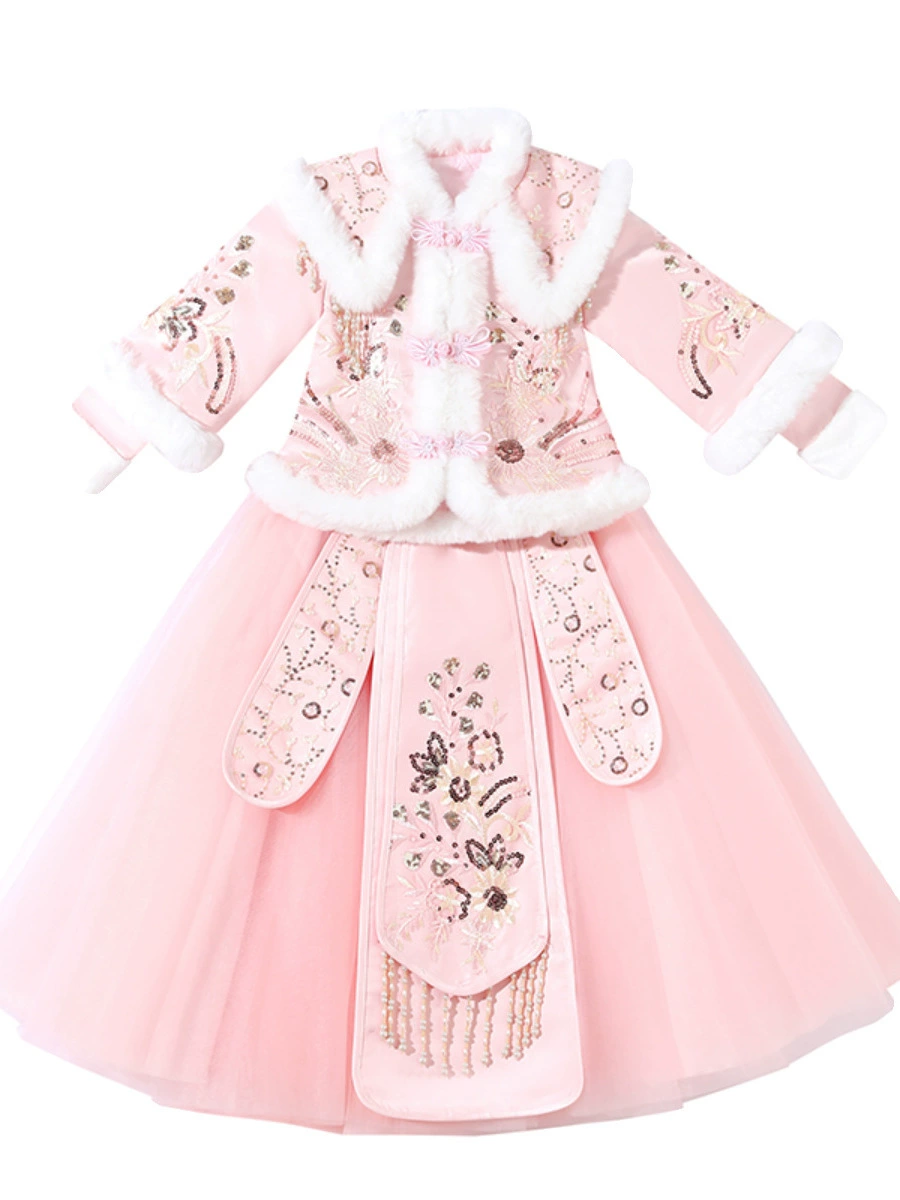 Children's winter keep warm set, skirt, Hanfu, down jacket, increased thickness