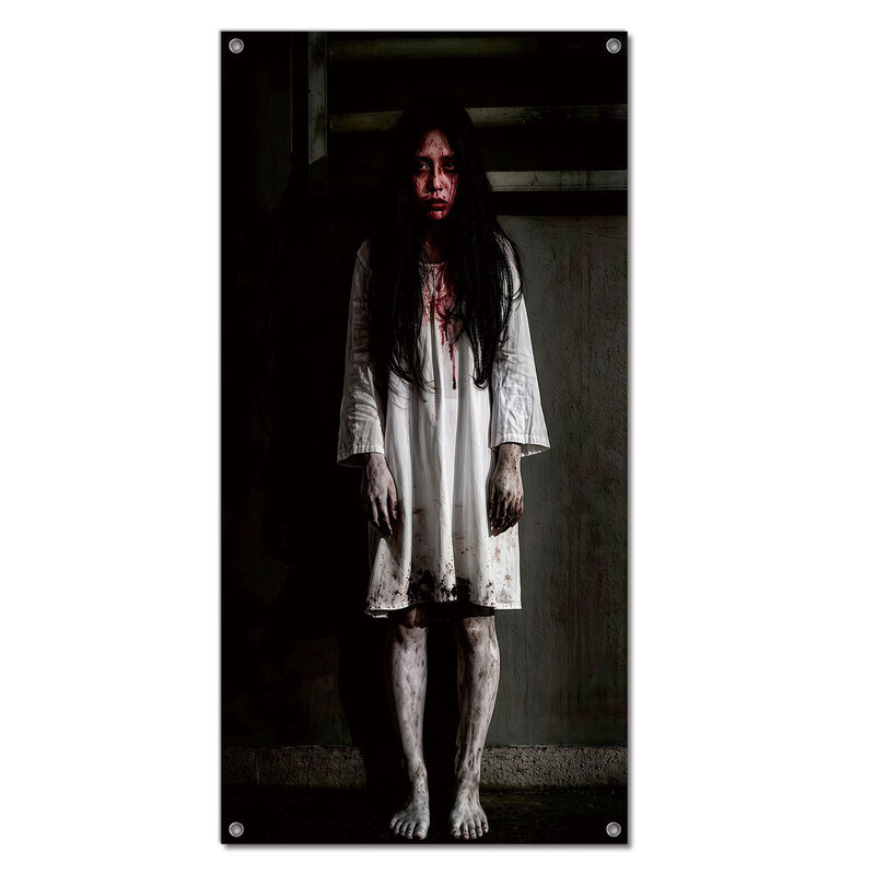 New Cross-Border Halloween Horror Garden Decoration Door Curtain Festival Party Outdoor Female Ghost Banner Door Cover Hanging Cloth