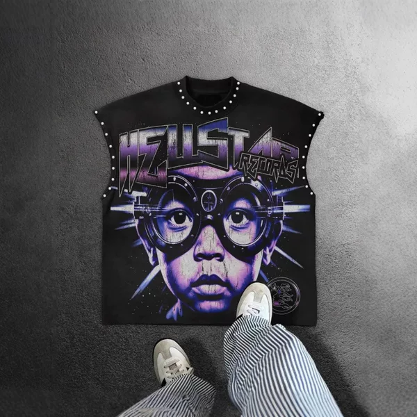 Summer Punk Design Letter Print Sleeveless Beach Vest Y2K Hip-Hop Classic Gothic Style T-Shirt Top