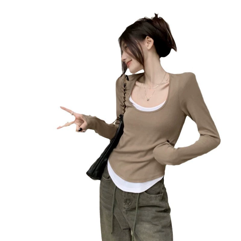 Футболка с длинным рукавом Slim-fit, осенний дизайн для тела, размеры L–XL (80–140 кг), разноцветная