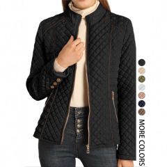 Women's Solid Pocket Zip Up Quilted Winter Coat Casual Long