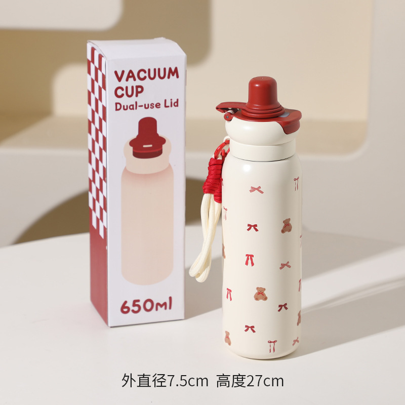 新型かわいいアニメ高颜値ストローカップ大容量女子学生ダブル飲料カップ316ステンレス保温カップ|undefined