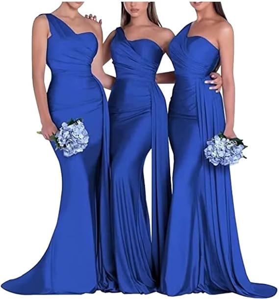 Nuevo europeo y americano Comercio exterior Amazon AliExpress deseo vestido de noche sexy un hombro solo satén adelgazamiento vestido largo