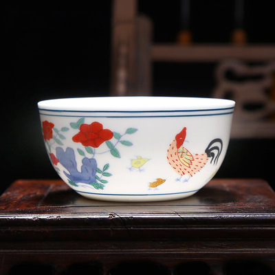 成化斗彩手制瓷主人杯薄胎品茗杯鸡缸杯陶瓷茶杯|ru