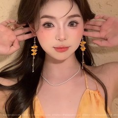 黄色桂花流苏耳环!度假风桂花耳饰长款流苏耳坠女氛围感甜美气质