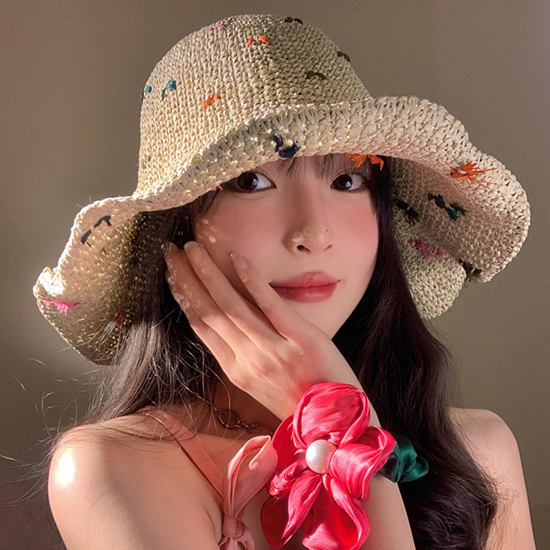 sombrero de paja tejido de color mujer verano versátil playa vacaciones sombrero de sombrero de protección solar sombrero de paja tejido sombrero frío
