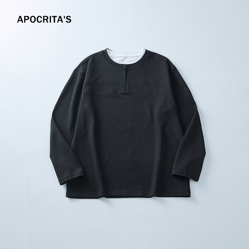 APO | ハーフジップライトラグジュアリーハイエンドルーズコントラストカラーフェイクツーピース長袖Tシャツインナートップボトリングシャツ|undefined