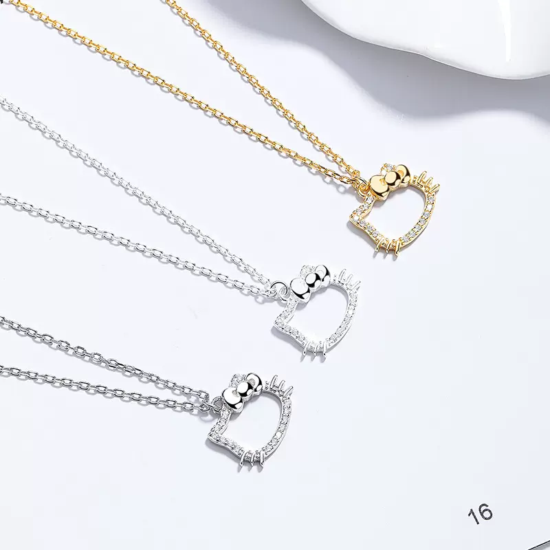 hellokitty凯蒂猫项链女925银镂空可爱卡通猫咪吊坠ins饰品锁骨链