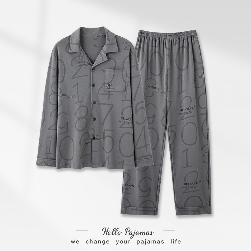 Pijamas de algodón para hombres primavera y otoño 2025 nuevo conjunto de ropa de hogar de manga larga suelta juvenil