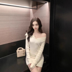 若语 11/25PM20:00新品9.5折欲感美人裙露肩翻领针织包臀裙