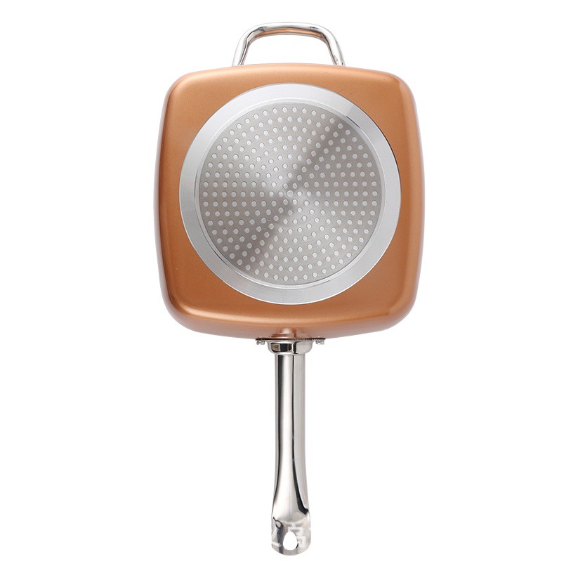 Sartén de latón Papas fritas Freidora sartén cuadrada de aluminio sartén antiadherente colador de acero inoxidable sartén