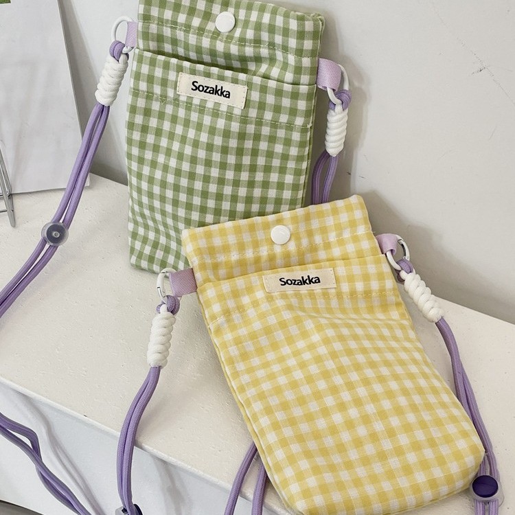 2026 Autumn New Crossbody Phone Bag Plaid Key Storage Pouch Portable Cosmetic Storage Coin Purse