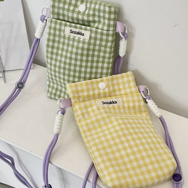 2026 Autumn New Crossbody Phone Bag Plaid Key Storage Pouch Portable Cosmetic Storage Coin Purse