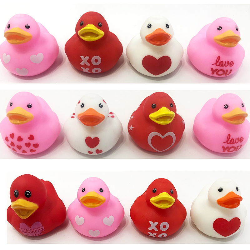 Cute Cartoon Heart Pattern Valentine's Day Small Yellow Duck Vinyl Water Toys display picture 1