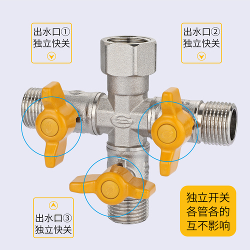Wholesale Live-Connection Copper Valve Three-Way Water Pipe Extender with Water Distributor, Washer Interface, and One-to-Two Splitter Featuring a Switchable Faucet