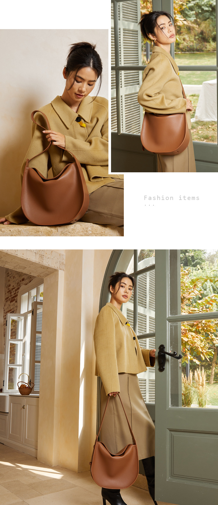 Tote leather large women's commuting 2024 new model, cowhide bucket bag, simple casual single shoulder crossbody bag_voghion.com