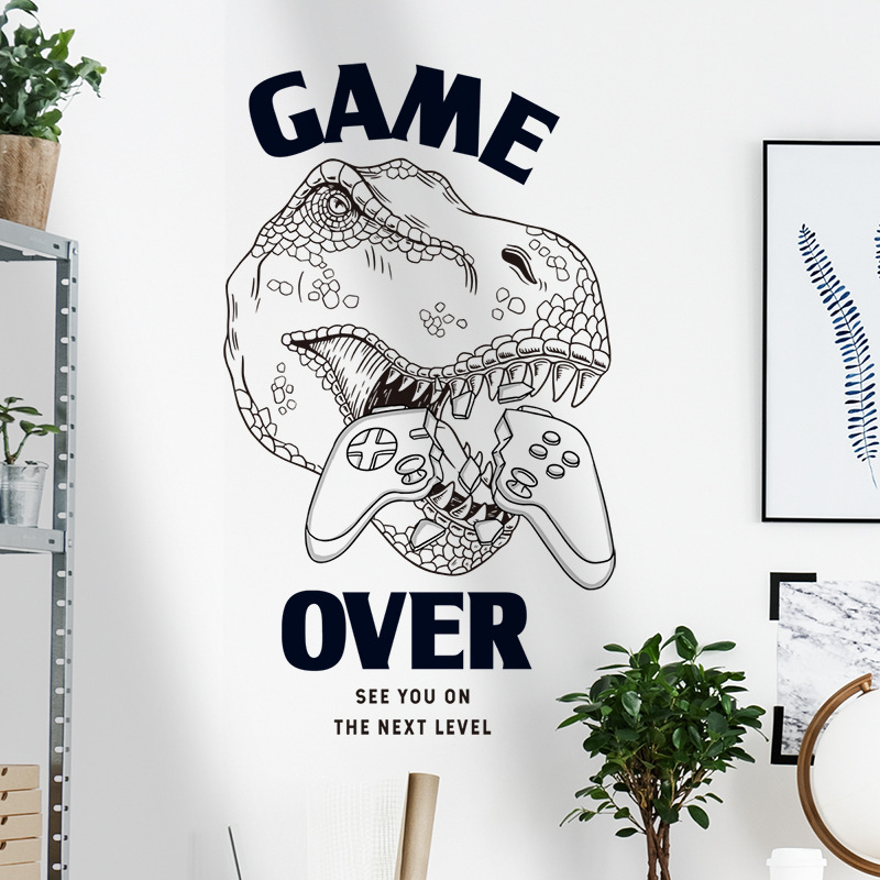 Black Dinosaur Game handle children's room decorative stickers computer competitive room desk front wall black and white wall stickers