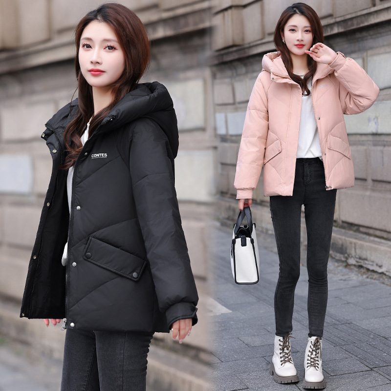 Nueva chaqueta de algodón de plumón para niñas corta chaqueta de algodón suelta de estilo coreano de color sólido versátil chaqueta caliente a prueba de frío para mujeres