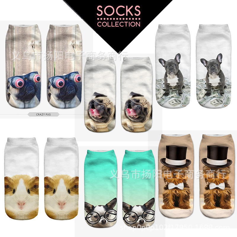 New Crazy Dog Pattern 3d Print Socks Funny Short Socks Print Women
