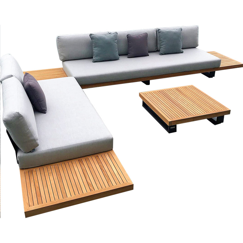 Sofá de exterior para patio, villa, B&B, hotel, muebles de madera maciza para terraza, jardín, resistente a la lluvia, protección solar, anticorrosión, madera de teca